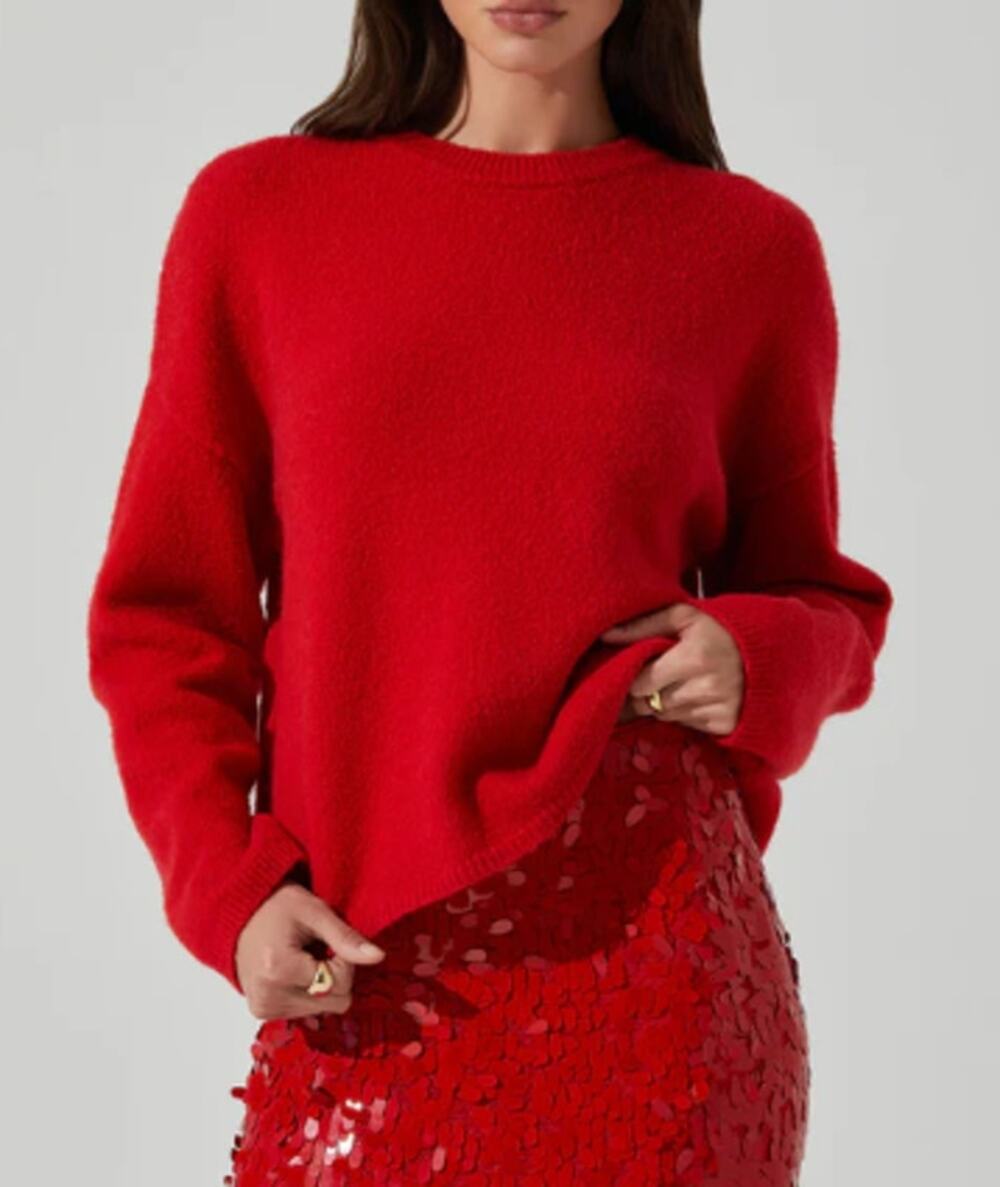 ASTR The Label Women Bowie Crewneck Sweater Red  Size L